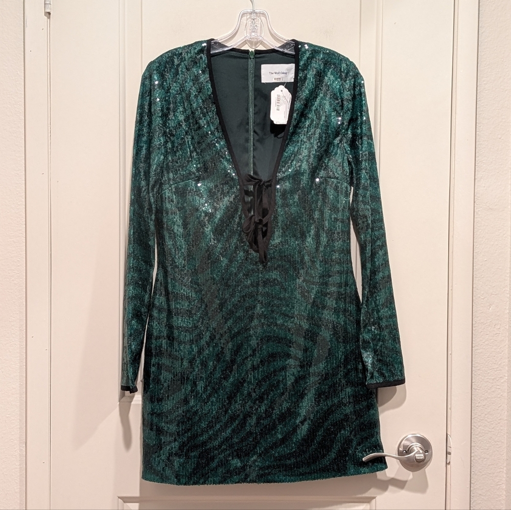 The Wof Gang Green Sequin Long Sleeve Dress - Picture 2 of 14